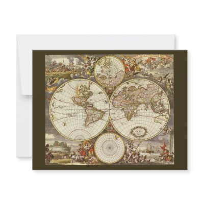 Antique World Map, c. 1680. By Frederick de Wit Custom Invitations by YesterdayCafe