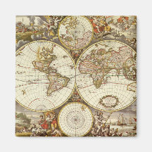 Antique World Map, c. 1680. By Frederick de Wit Refrigerator Magnets