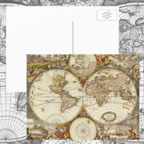 Antique World Map, c. 1680. By Frederick de Wit Postcard