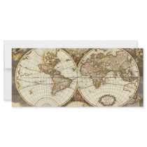 Antique World Map, c. 1680. By Frederick de Wit Custom Rack Card