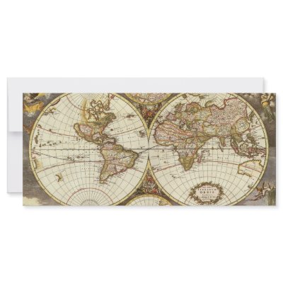 Antique World Map, c. 1680. By Frederick de Wit Custom Rack Card by YesterdayCafe