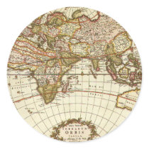 Antique World Map, c. 1680. By Frederick de Wit Round Stickers