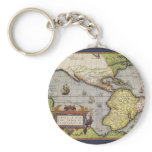 Antique World Map of the Americas, 1570 Key Chain