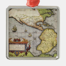 Antique World Map of the Americas, 1570 Christmas Ornament