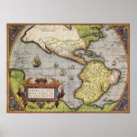 Antique World Map of the Americas, 1570 Print
