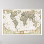 Antique World map poster print
