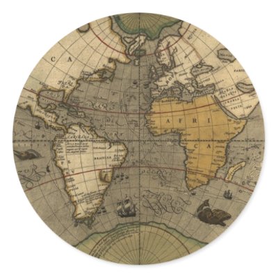 Antique World Map Round Stickers by PrintedGifts