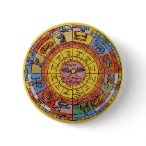 Antique Zodiac Wheel, Vintage Celestial Astrology Pin