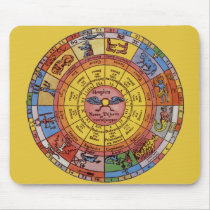 Antique Zodiac Wheel, Vintage Celestial Astrology Mouse Pad