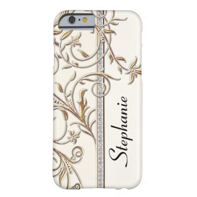 Antiqued Gold Golden Swirl Faux Jewel Personalized Barely There iPhone 6 Case