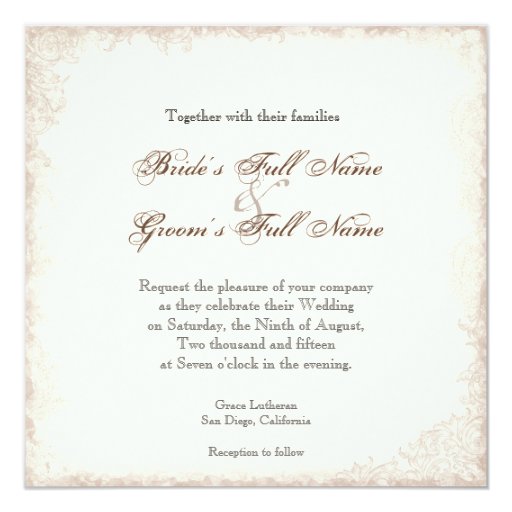 Antiqued Victorian Rose Wedding Invitation 