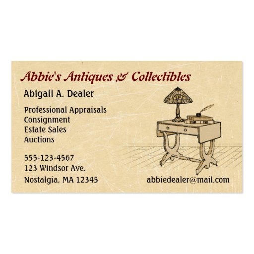 Antiques Auctions Estate Sales Business Card Template (front side)