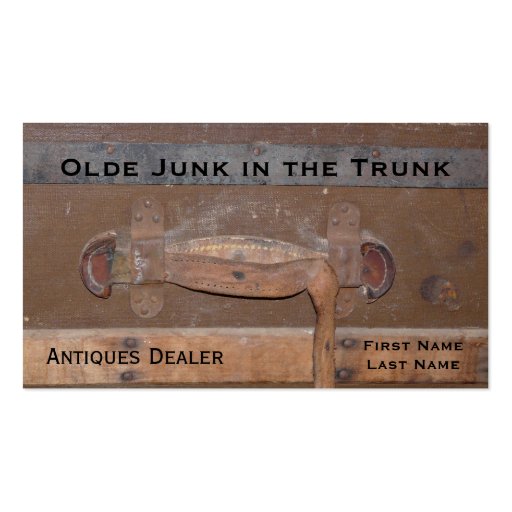 Antiques Dealer Vintage Trunk of Treasures Business Card Template (front side)