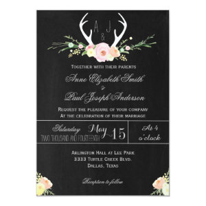 Antlers floral chalkboard wedding invitation 5