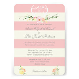 Antlers Floral Pink and beige stripes invitations Invitations