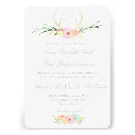 Antlers floral wedding invitation personalized announcement