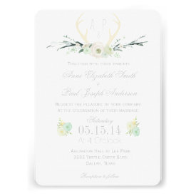 Antlers floral wedding invitation custom invitation