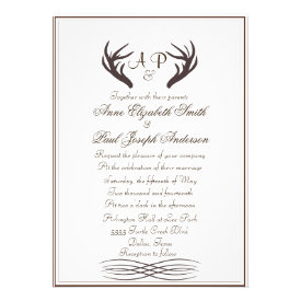 Antlers Rustic Elegant Wedding Invitation White