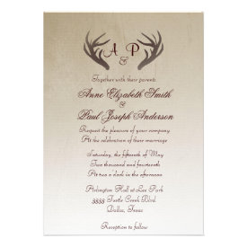 Antlers Rustic Wedding Invitation Brown Ombre