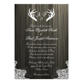 Antlers Rustic Wedding Invitation Dark wood Personalized Invitation
