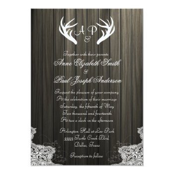 Antlers Rustic Wedding Invitation Dark Wood by rusticwedding at Zazzle
