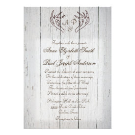 Antlers Rustic Wedding Invitation White Wood
