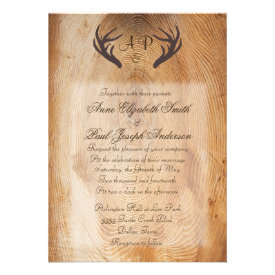 Antlers Rustic Wedding Invitation Wood Ring