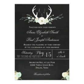 Antlers white floral chalkboard wedding invitation custom invites