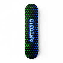 Antonio skateboard blue fire and flames design.