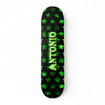 Antonio skateboard green fire and flames design.