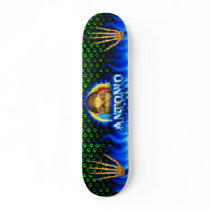 Antonio skull blue fire flames skateboard skaterso