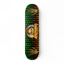 Antonio skull real fire and flames skateboard desi