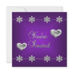 Any Age Birthday Party Silver Heart Purple Jewel invitations