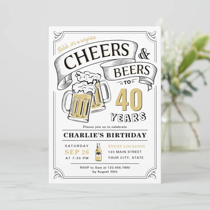 Any Age Cheers And Beers Surprise Birthday Invitation Zazzle