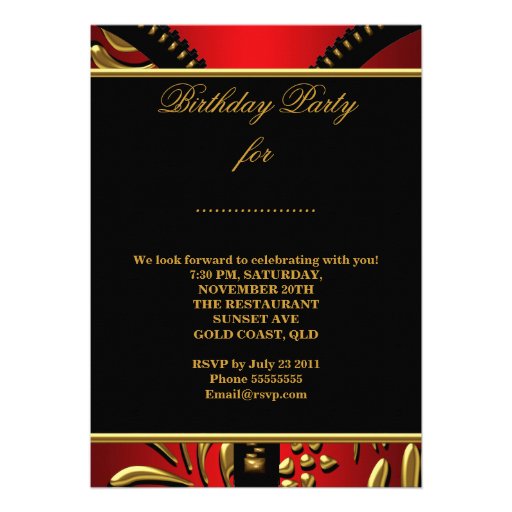 Any Age Fabulous Royal Red Gold Black Birthday Personalized Invite