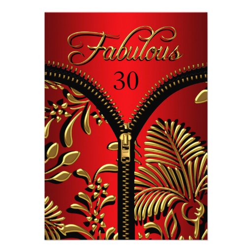 Any Age Fabulous Royal Red Gold Black Birthday Personalized Invite