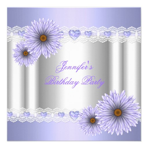 Any Age Pretty Silver Lilac Birthday Party Flower Custom Invitations