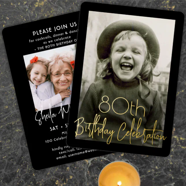 ANY Birthday Party 2 Photo Chic Black And Gold Foil Invitation Zazzle