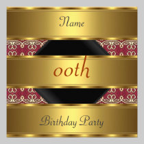 Any birthday Party Gold Black damask invitations