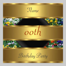 Any birthday Party Gold Black Gold Flowers invitations