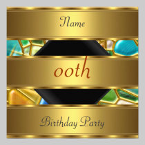 Any birthday Party Gold Black Gold glass invitations