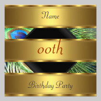 Any birthday Party Gold Black Gold Peacock invitations
