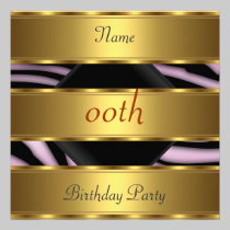Any birthday Party Gold Black Gold Zebra invitations