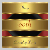 Any birthday Party Gold Black red invitations