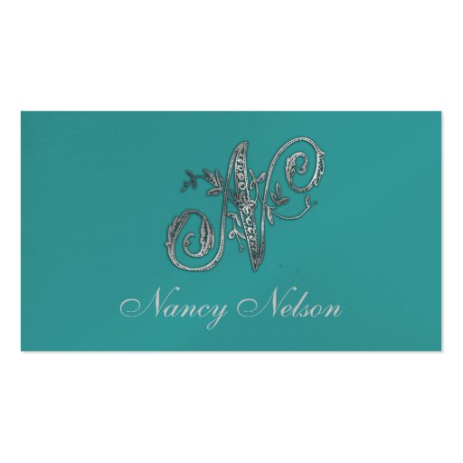 Any Color Background with "Silver" Fancy Initial Business Card Templates (front side)