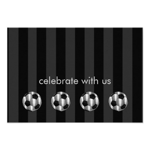 Any Color Stripe w/ Silver Soccer Balls Reception Personalized Invitations