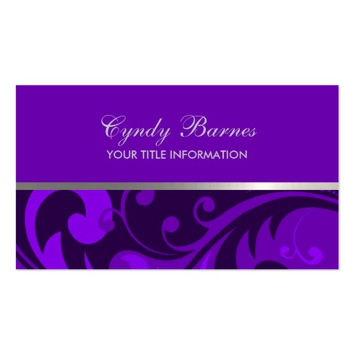 Any Color with Purple Damask Business Card (front side)