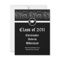 Any Year~ Black and White Damask Graduation Custom Invitations