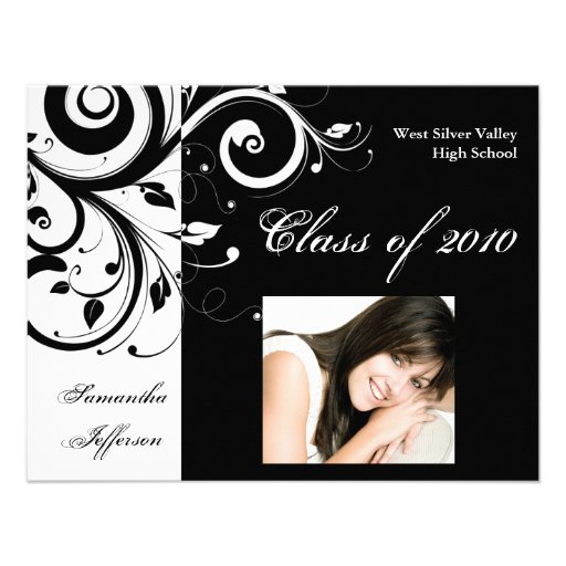 Any Year~ Black/White Swirl Photo Graduation Personalized Announcements