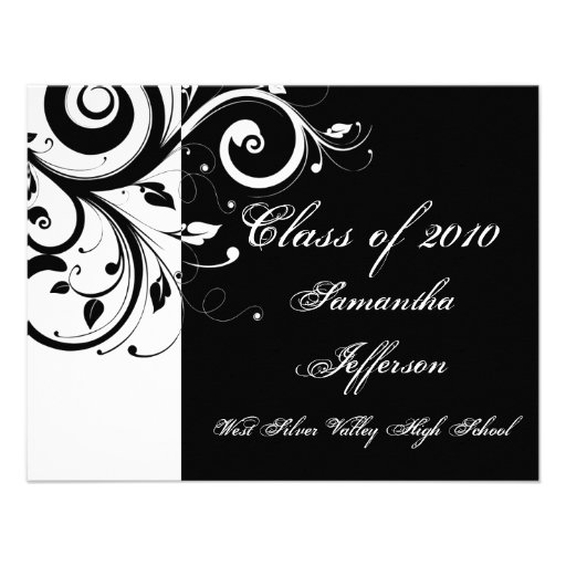 Any Year ~ Luxury Black/White Swirl Graduation Personalized Announcement (front side)